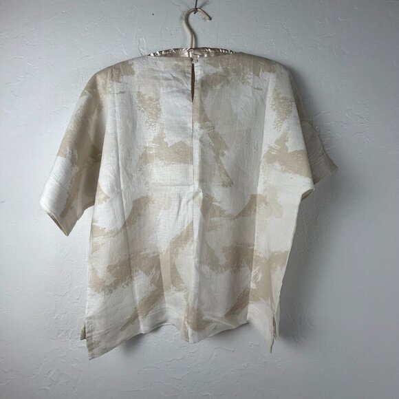 Elie Tahari Womens Large Khaki Printed Short Sleeve 100% Linen Top New MSRP $78 - Picture 2 of 8